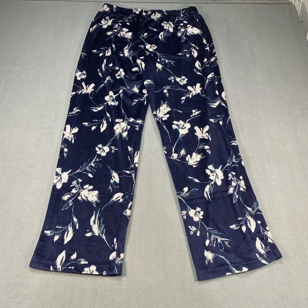 Nicole Miller Women's Soft 2pc Stretch Ribbed Pj Set , Navy Floral  NWT Size Med
